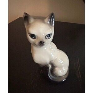 Vintage Small Siamese Cat Porcelain Figurine (Japan) 4” Mini Kitty Retro Y2K